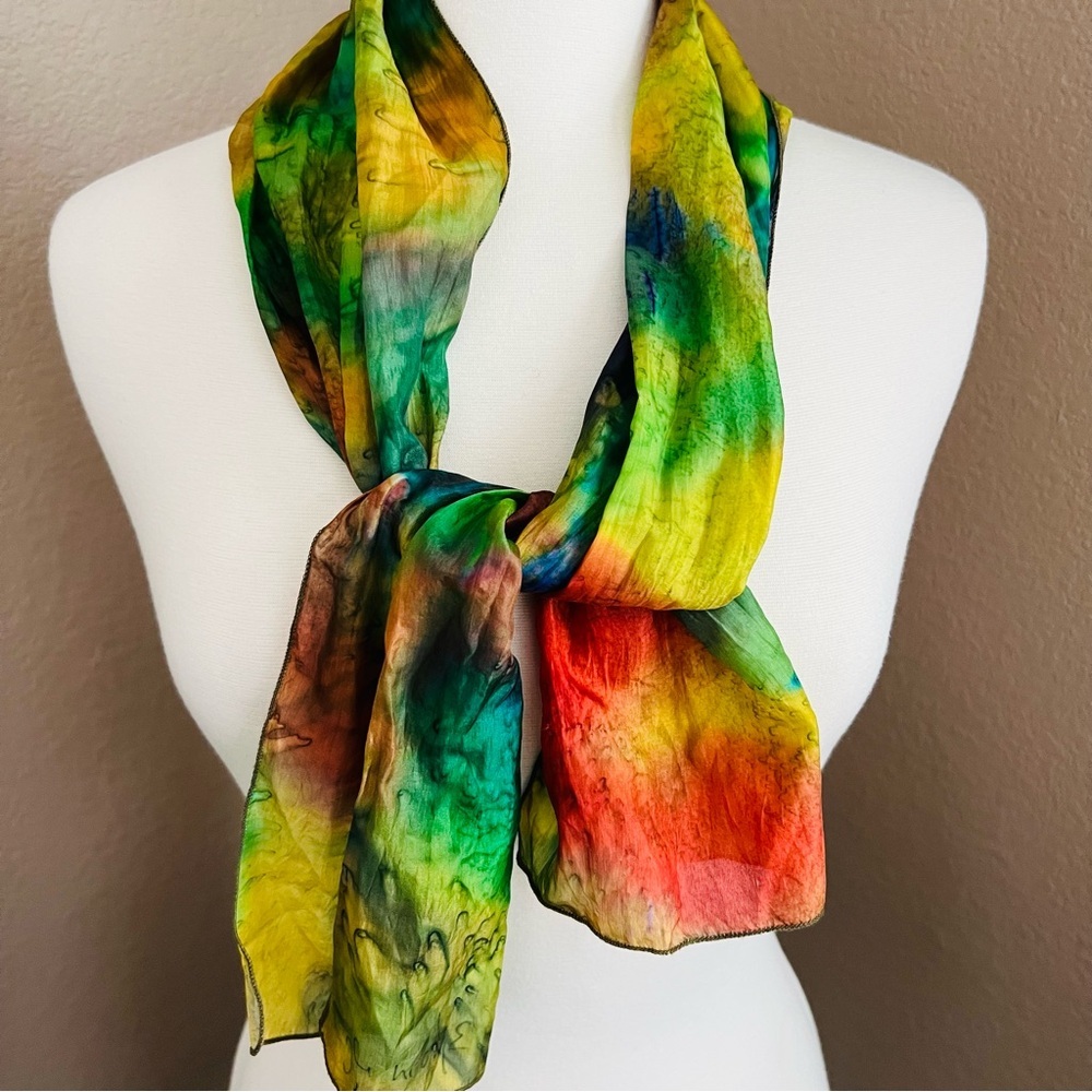 Multicolor Silk Scarf Colourful Silk Scarf Women Tropical Hand Dyed Silk Scarf